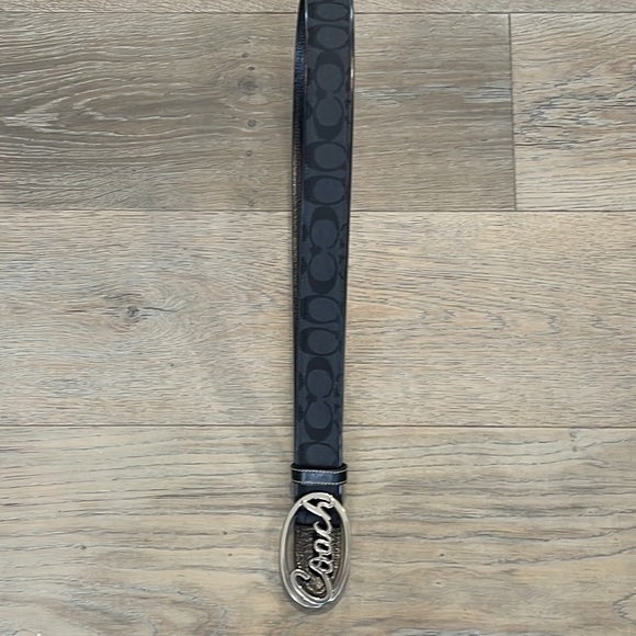 💗Vintage💜Coach Denim Rare Silver Logo Monogram Leather/Canvas Blck Belt- M - Picture 5 of 7